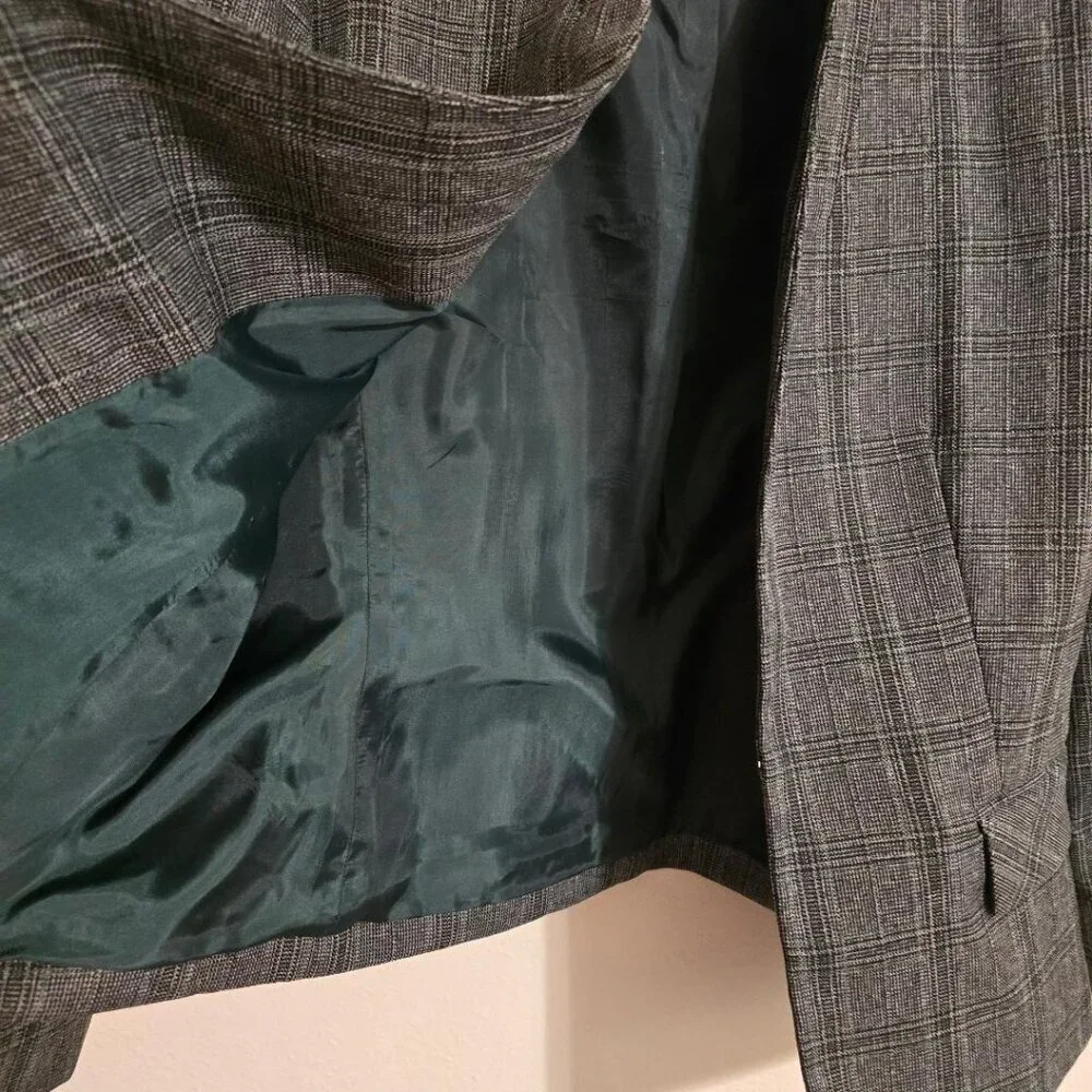 Kasper Jacket Womens Size 12 Gray /Green Long Sleeves Open Blazer Plaid - 1 hook